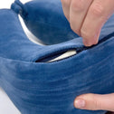 Removable cover with zipper on blue travel neck pillow for easy washing