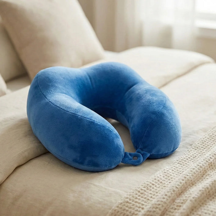 Compact memory foam neck pillow for travel and home use