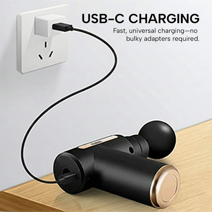 USB-C rechargeable mini massage gun charging with fast universal cable