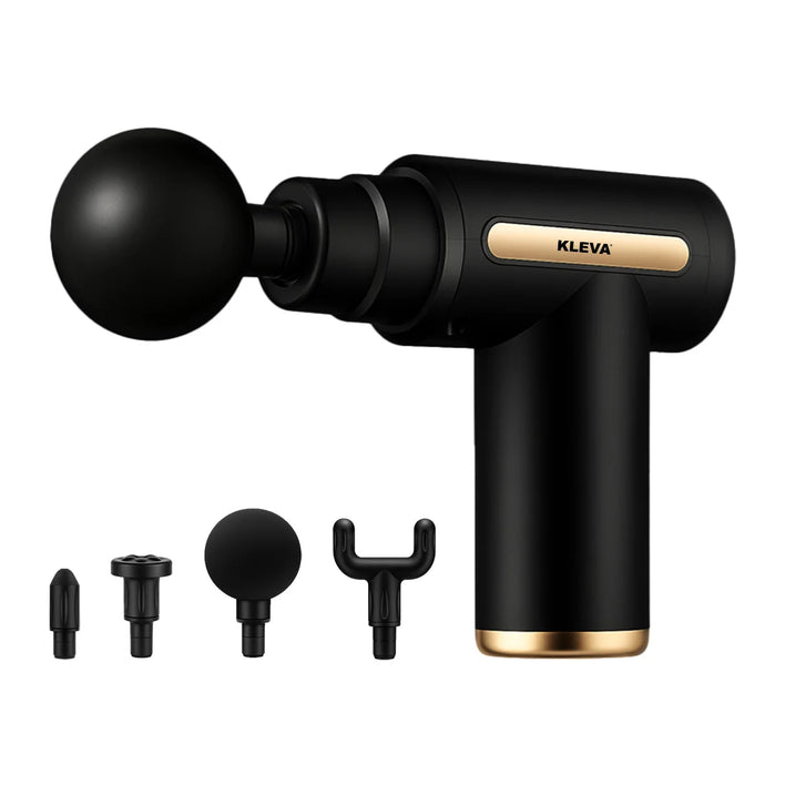 Mini cordless massage gun with four interchangeable heads for deep tissue muscle recovery