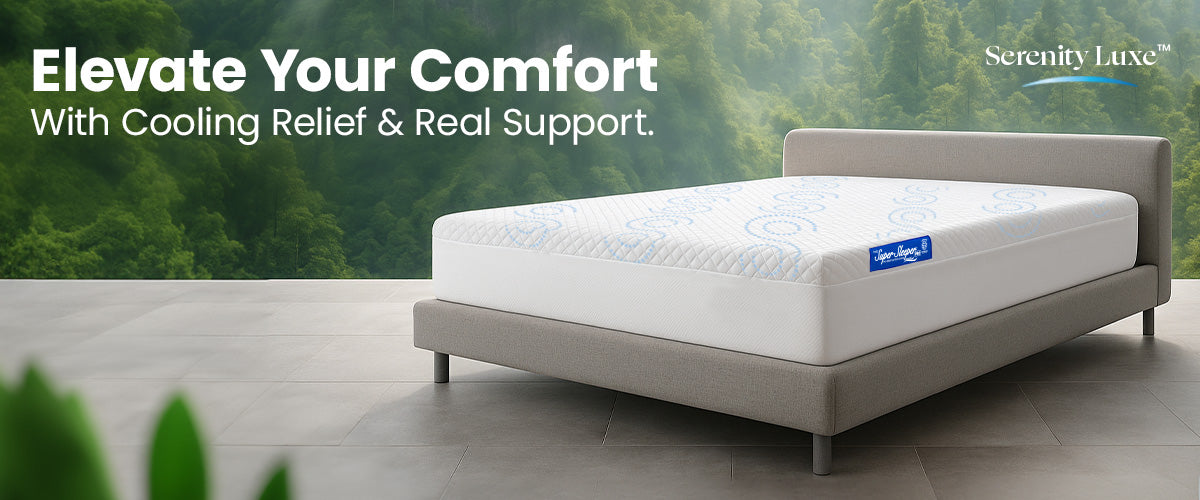 Mattress on a bed with lush green cooling feels