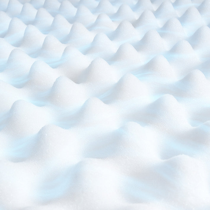 Abstract pattern of wavy white lines on a light blue background