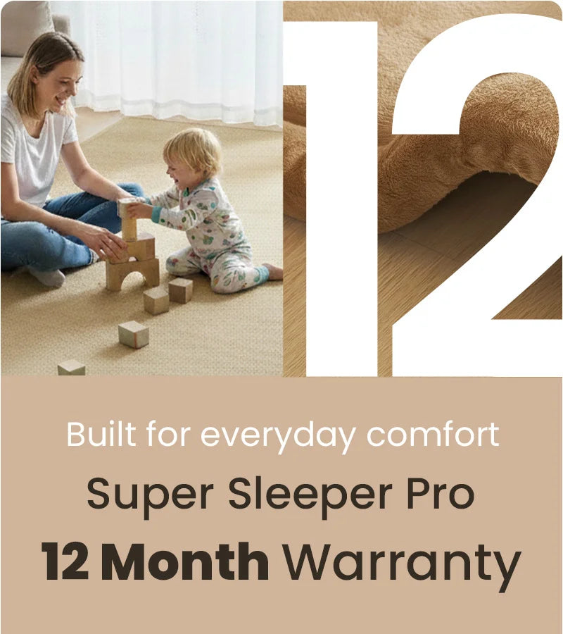 Super Sleeper Pro tatami floor mat with 12 month warranty, premium thick padded Japanese tatami mat for everyday comfort