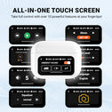 A Kleva Range True Wireless Noise Cancelling AudioPods Pro with Touch Screen & Charging Case is centered, surrounded by nine charging case screens displaying features like noise cancellation, ambient sound, volume, EQ, and playback controls.