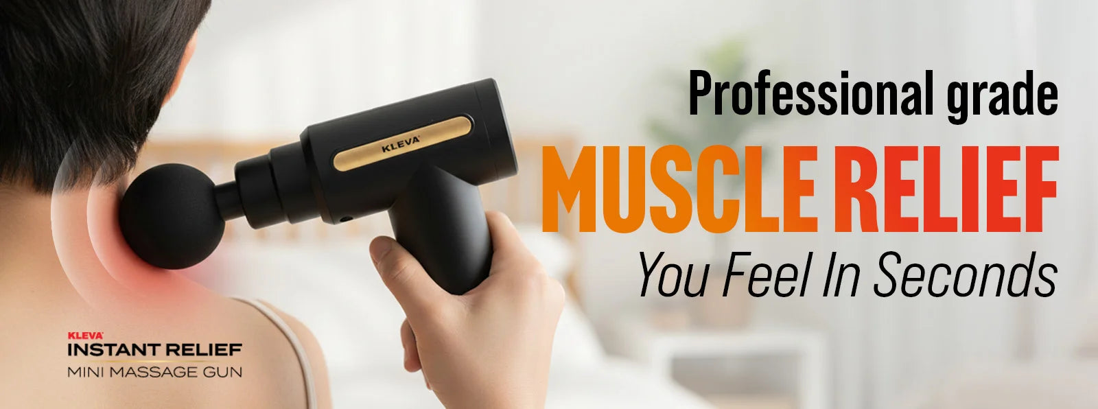Mini massage gun providing professional grade muscle relief on neck and shoulders