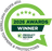 A green and white badge with five stars, text reading “2026 Awards Winner,” and the ProductReview.com.au logo. The border text says “Top Rated Mattress Toppers & Protectors.”.