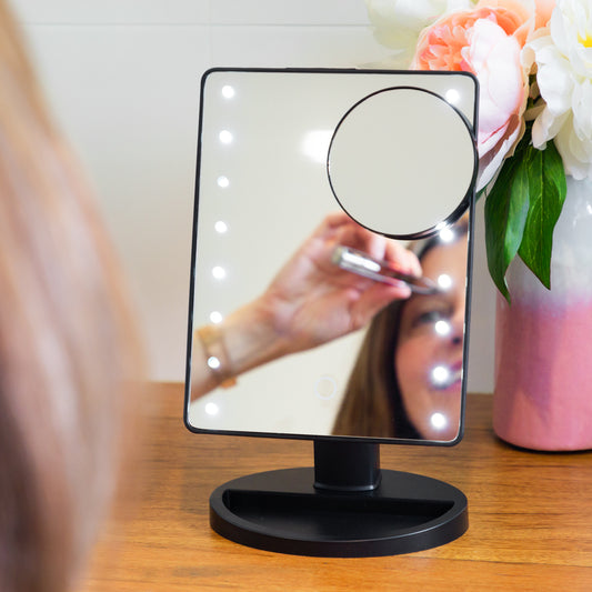 Full Frame Mirror With LED Touch Dimmable Lights + Magnifying Attachment