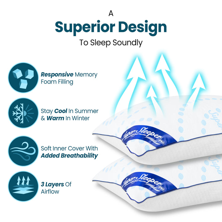 Superior designed pillows stacked on top of each other adorned with royal blue label